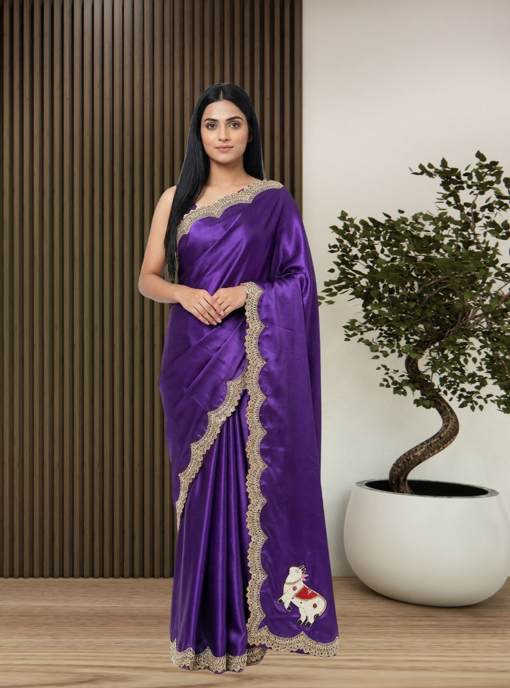 Royal Purple with Antique Gold Border Saree