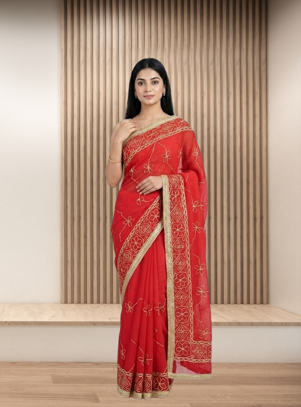 Elegant Red Georgette Saree with Gota Patti Work