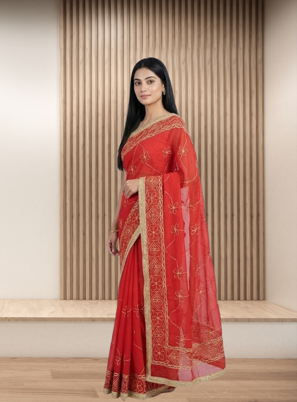 Elegant Red Georgette Saree with Gota Patti Work - Image 2
