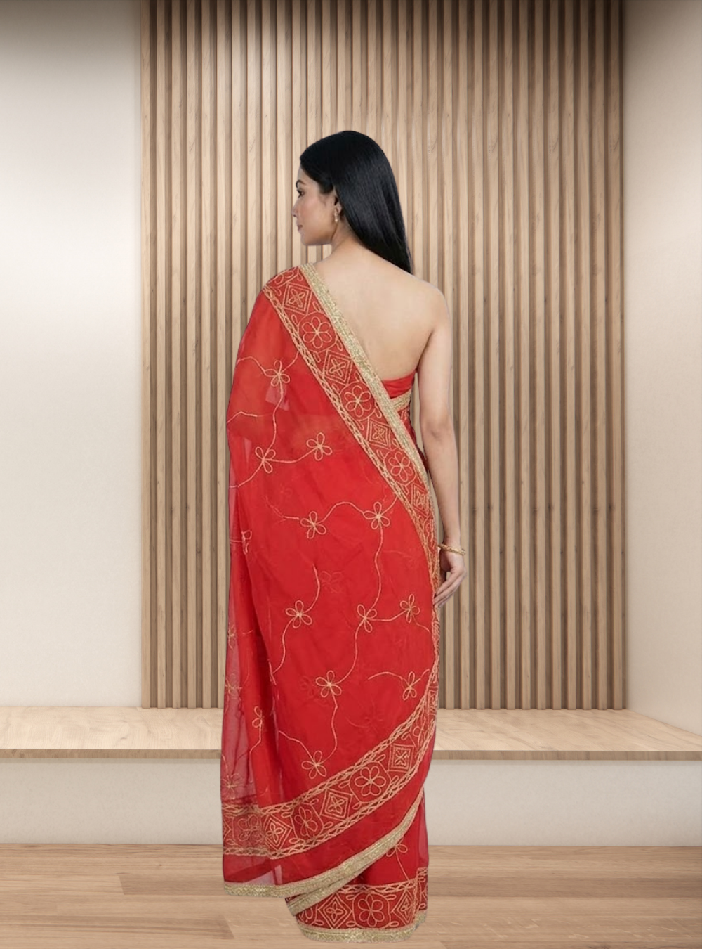Elegant Red Georgette Saree with Gota Patti Work - Image 3